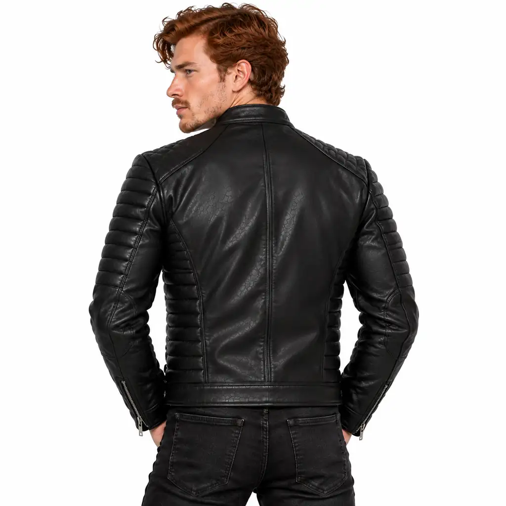 Black Quilted Panel Biker Jacket