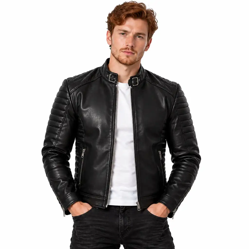 Black Quilted Panel Biker Jacket