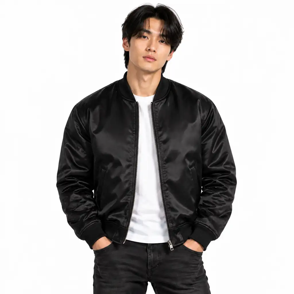 Black Satin Bomber Jacket
