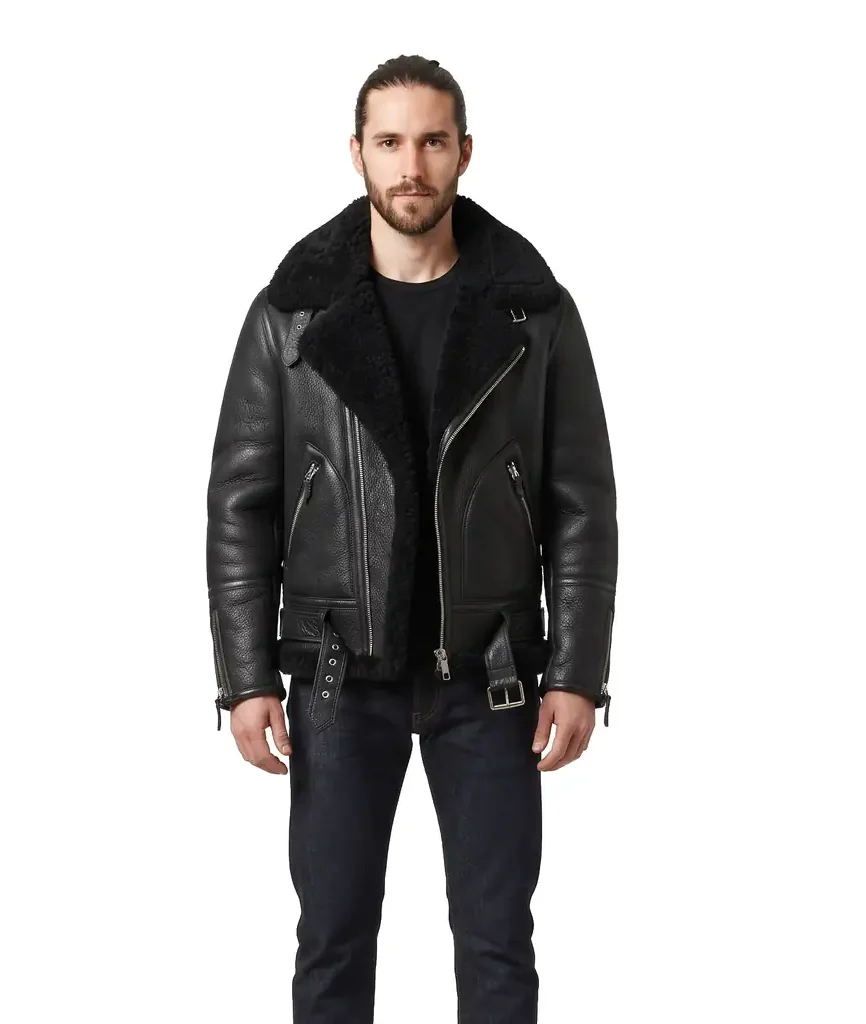 Black Shearling Aviator Jacket