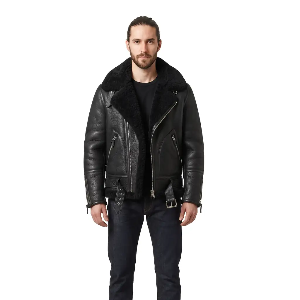 Black Shearling Aviator Jacket