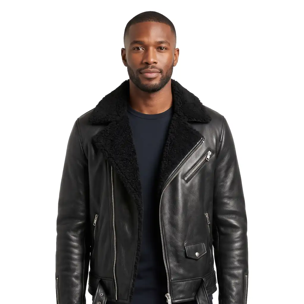 Black Shearling Leather Jacket