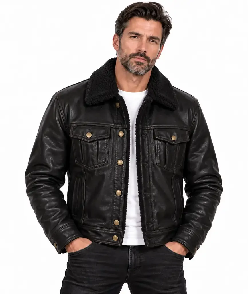 Black Shearling Trucker Jacket