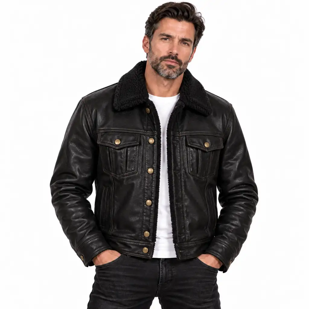 Black Shearling Trucker Jacket