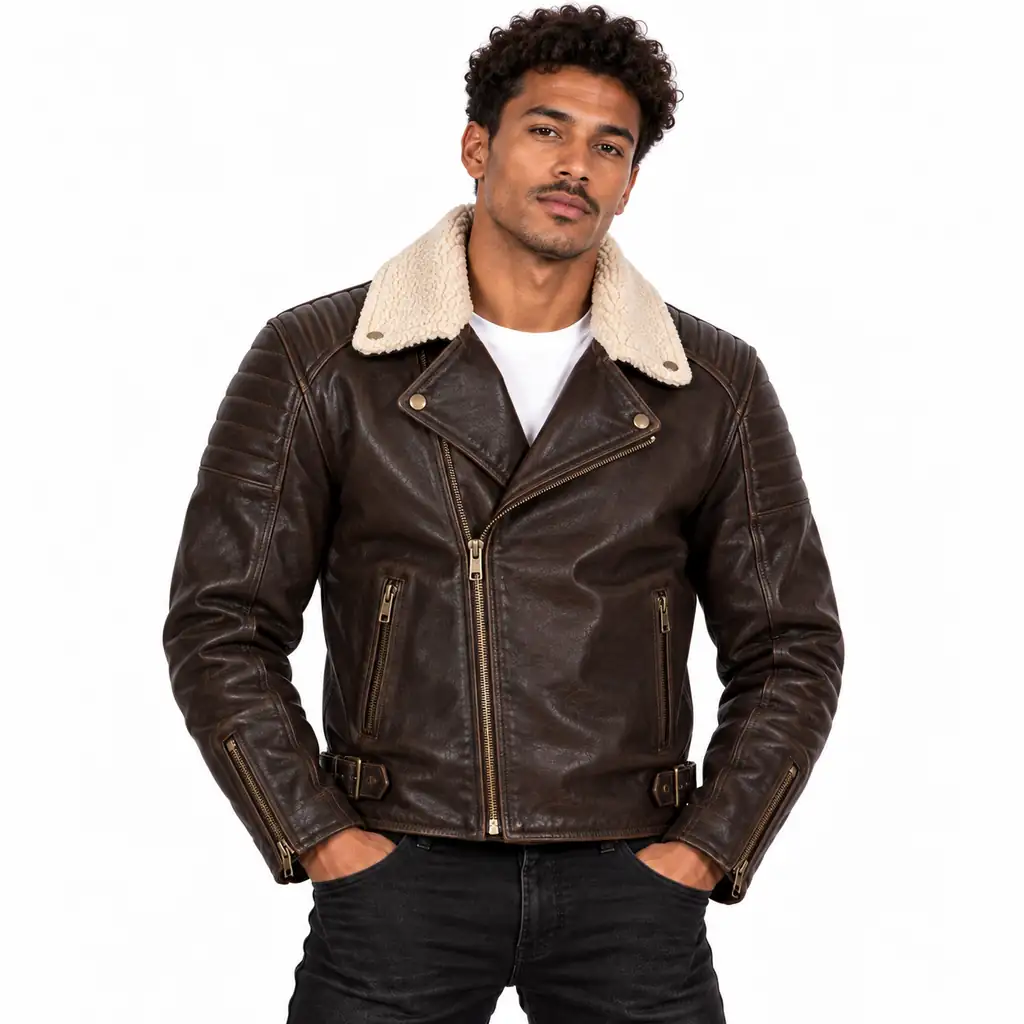 Brown Shearling Motorcycle Jacket