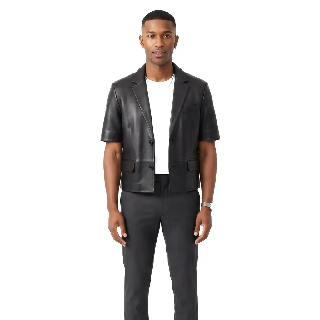 Cropped Leather Blazer
