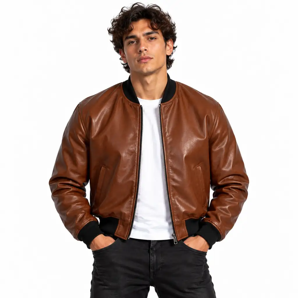 Cropped Leather Bomber Jacket