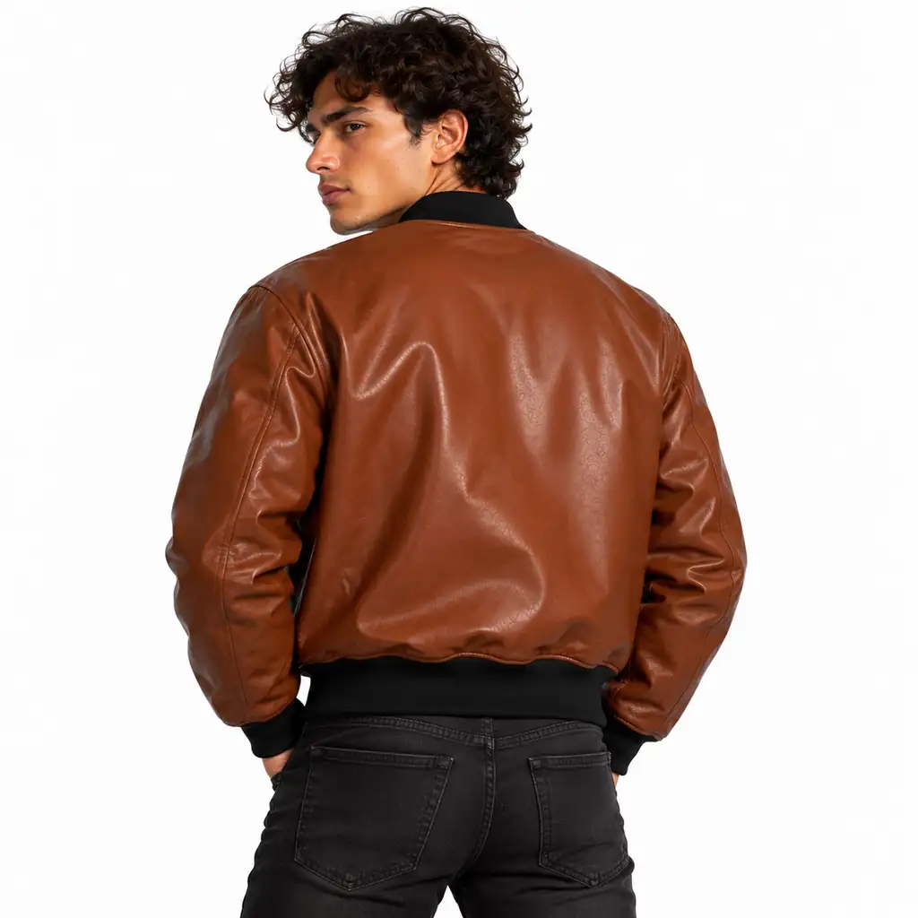 Cropped Leather Bomber Jacket
