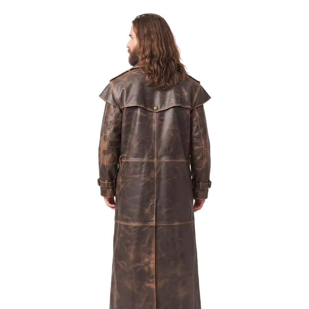 Distressed Brown Leather Duster