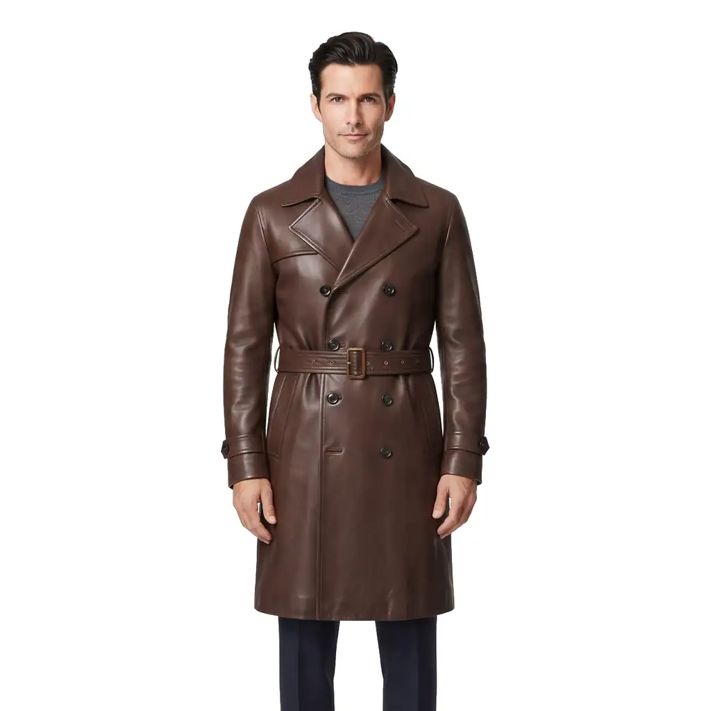 Double-Breasted Leather Trench