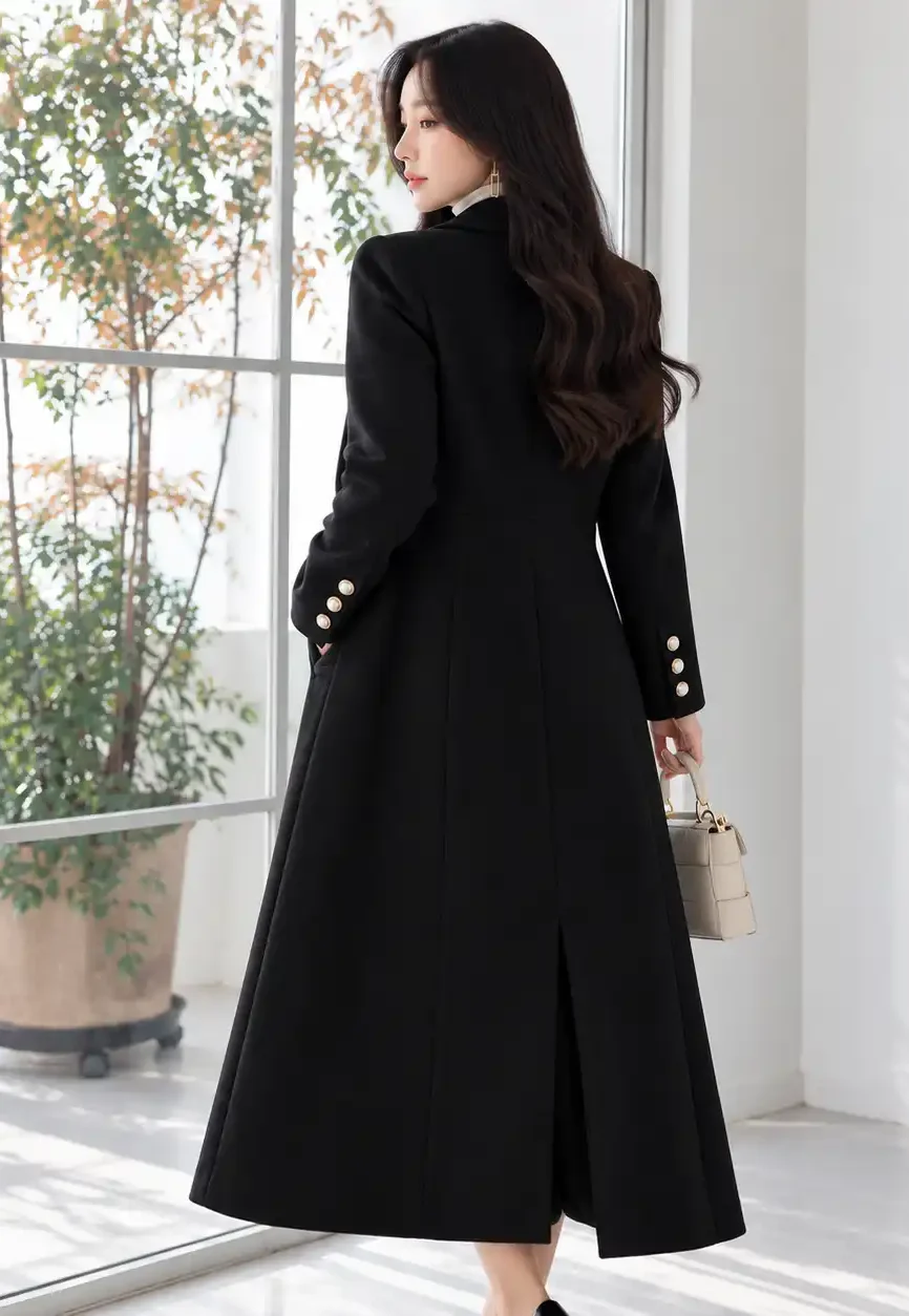 Wednesday Addams Nevermore Academy Black Wool Maxi Coat