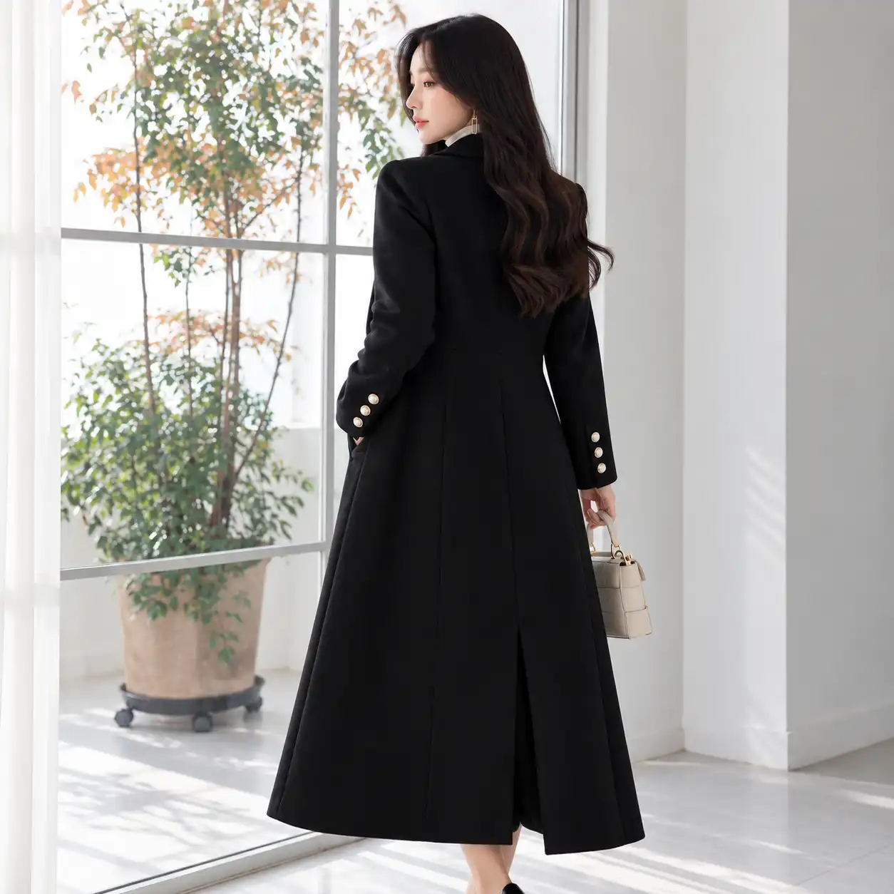 Wednesday Addams Nevermore Academy Black Wool Maxi Coat