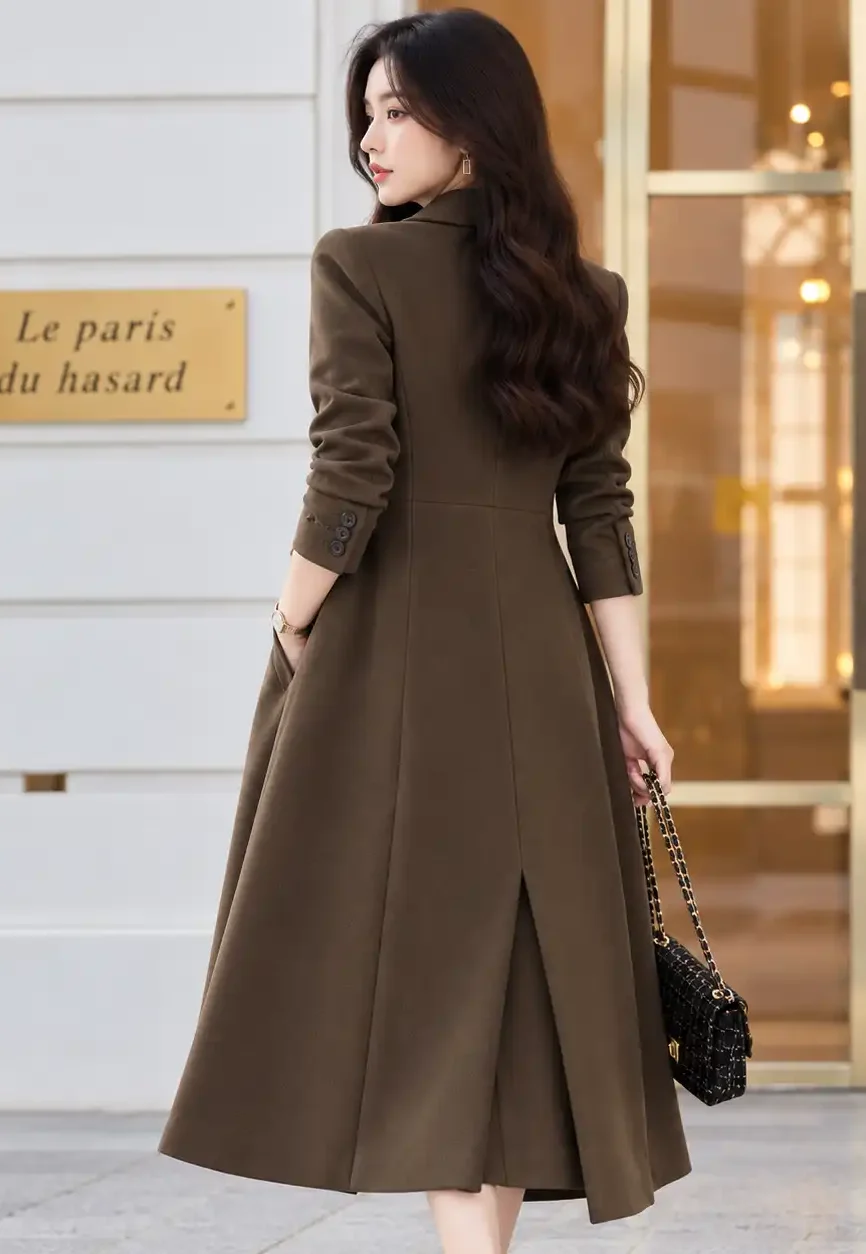 Emily in Paris Parisian Dark Olive Wool Maxi Coat