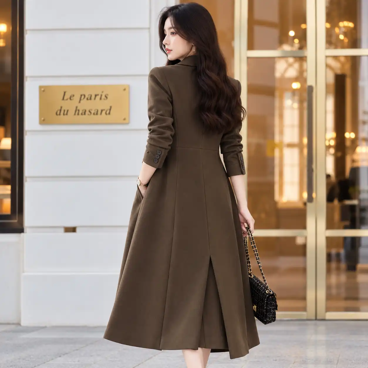 Emily in Paris Parisian Dark Olive Wool Maxi Coat