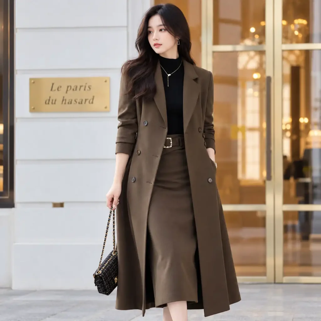 Emily in Paris Parisian Dark Olive Wool Maxi Coat