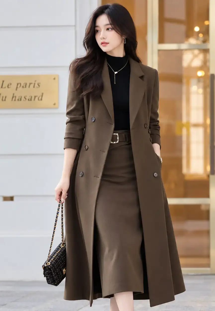 Emily in Paris Parisian Dark Olive Wool Maxi Coat