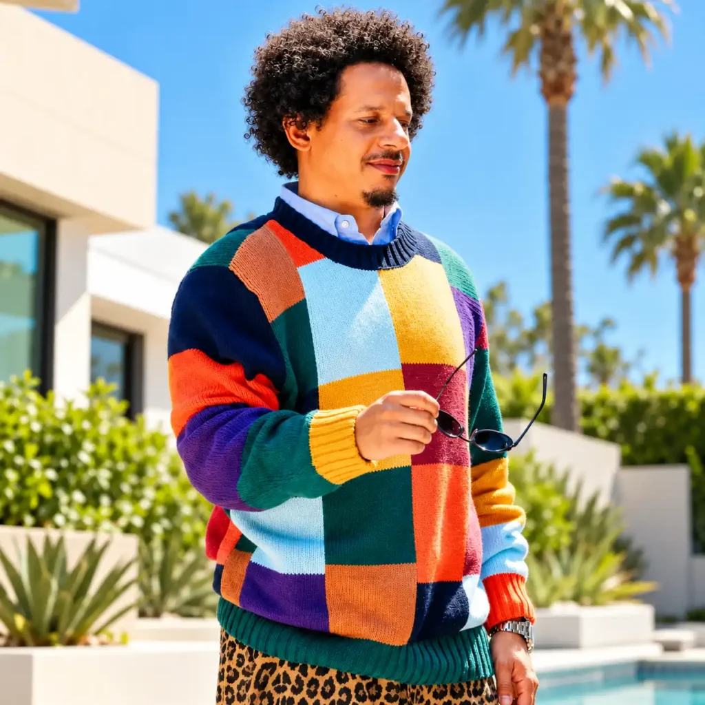 Eric Andre Colorful Patchwork Poolside Knit Sweater