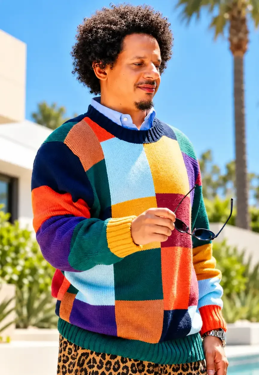 Eric Andre Colorful Patchwork Poolside Knit Sweater