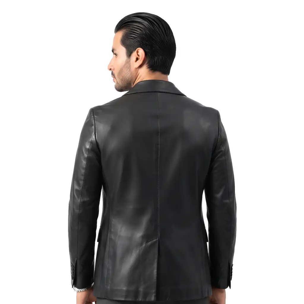 Fitted Black Leather Blazer