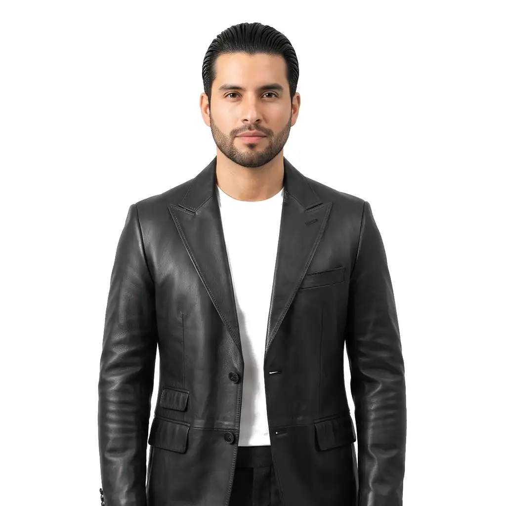 Fitted Black Leather Blazer