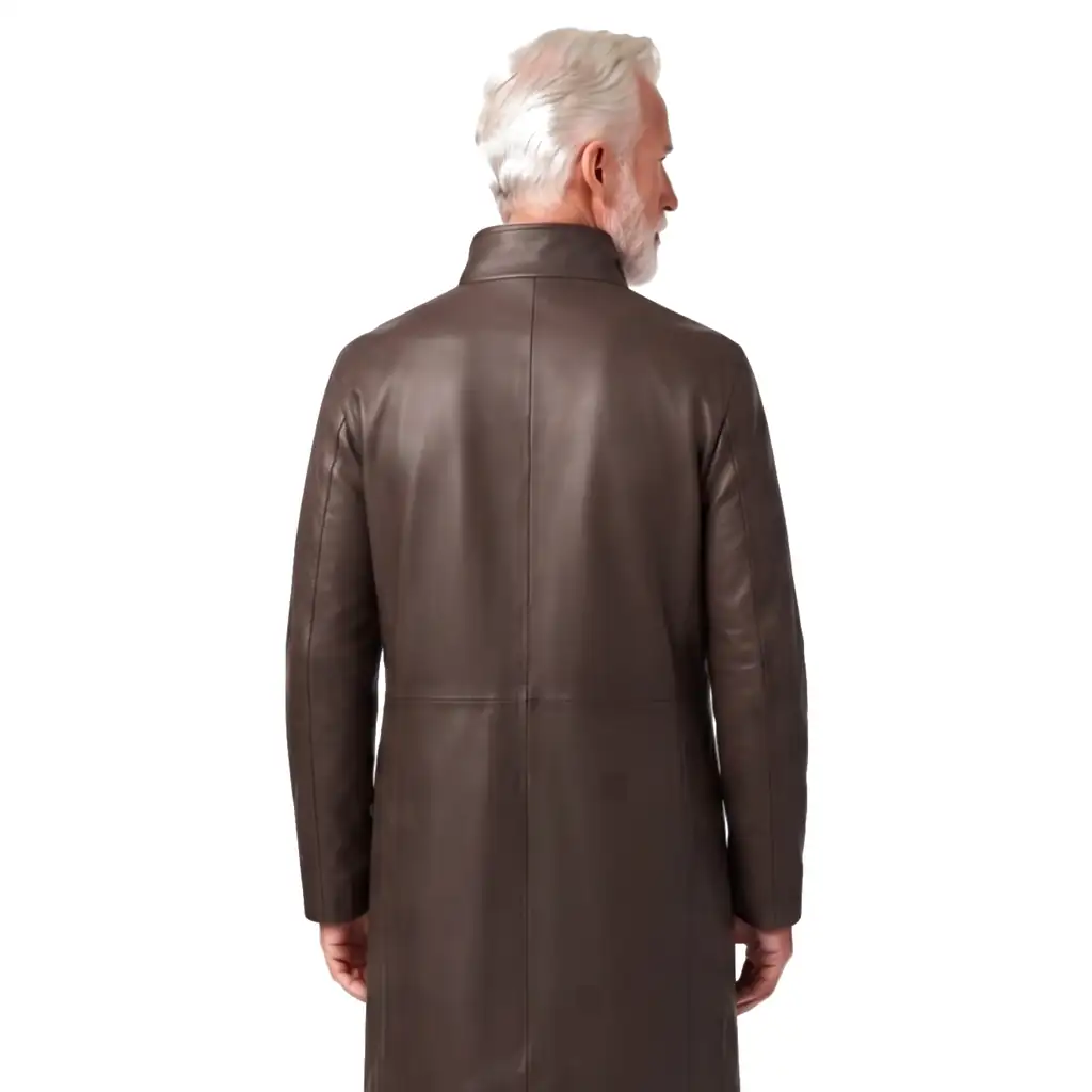 Funnel Neck Leather Coat