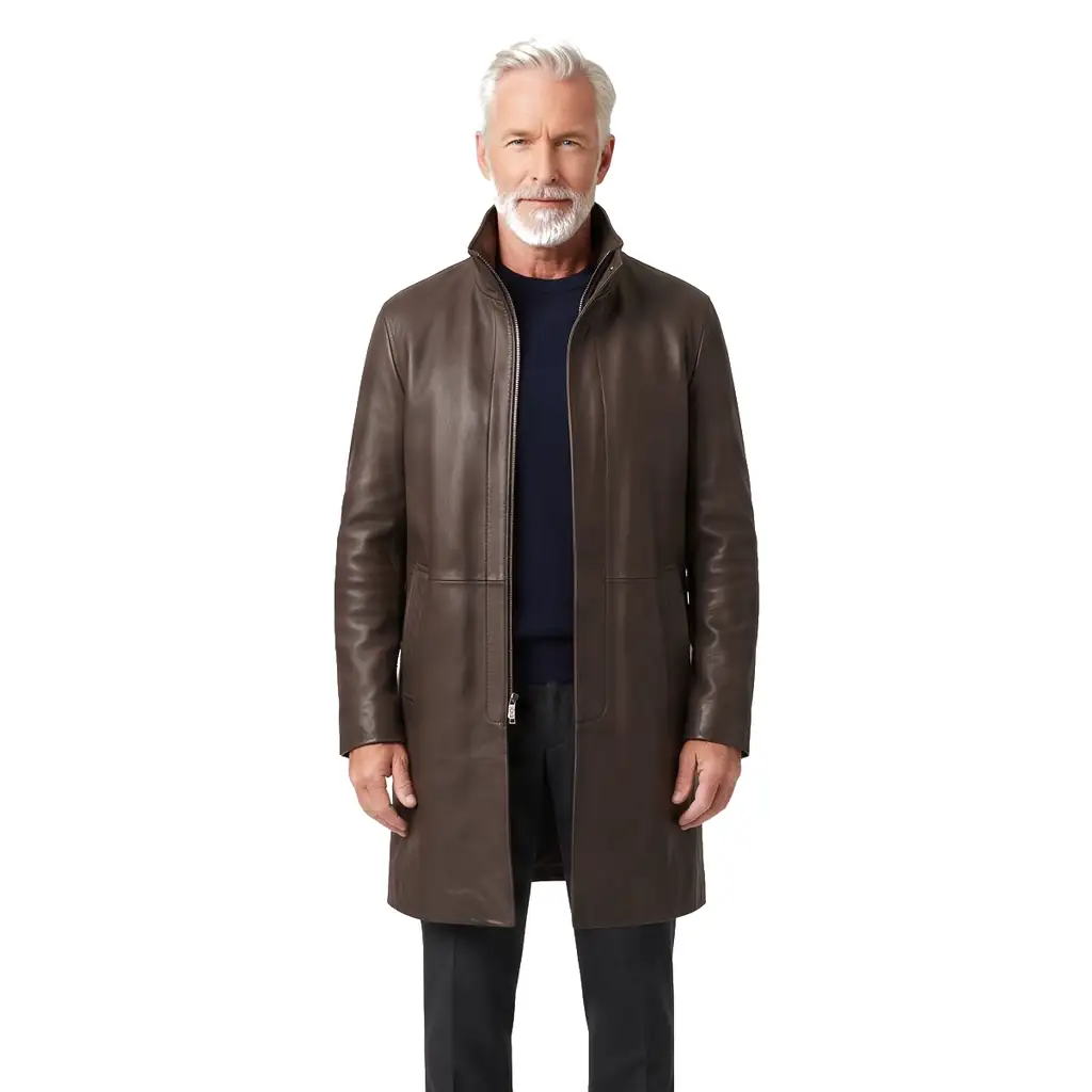 Funnel Neck Leather Coat