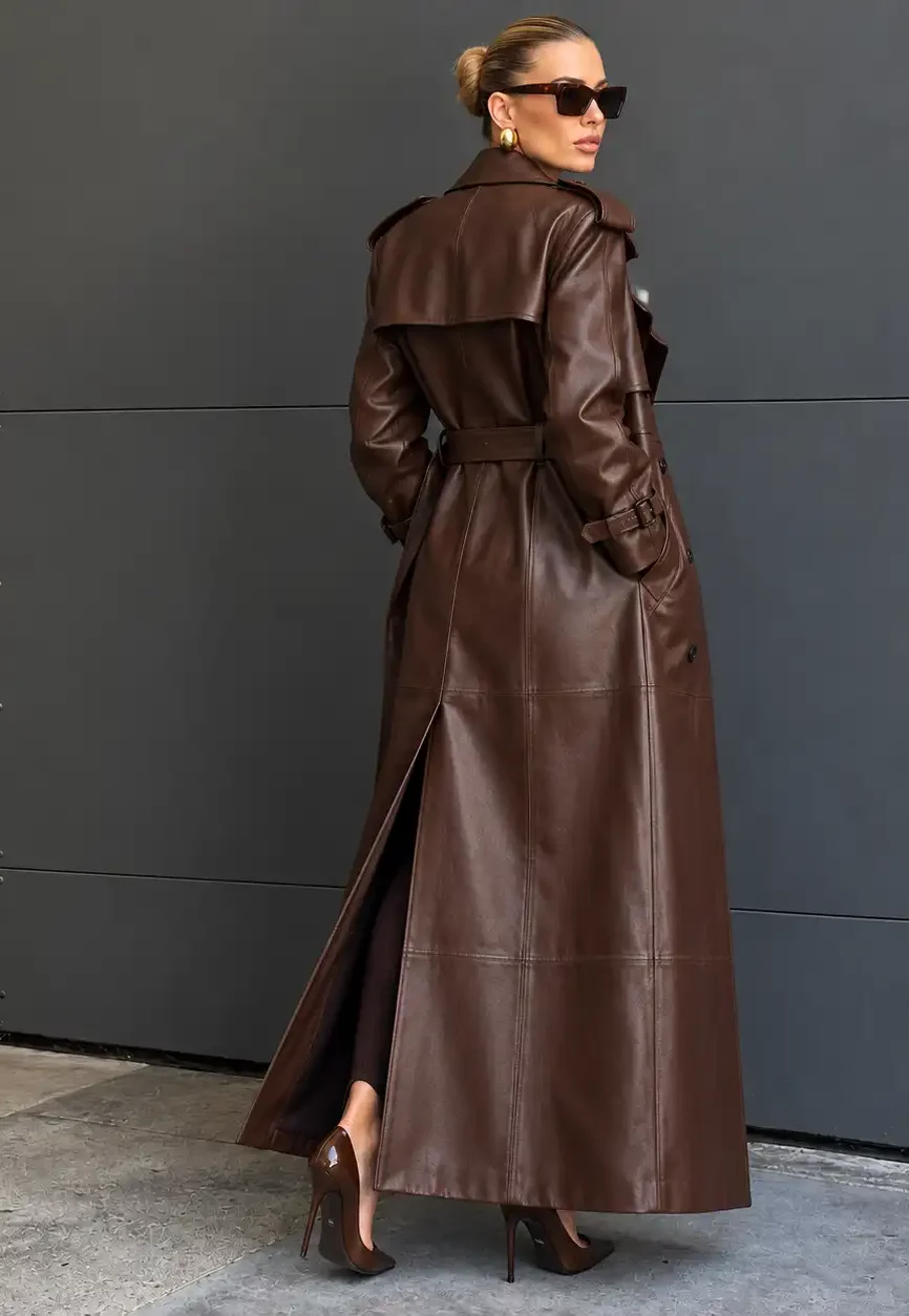 The Matrix Trinity Dark Chocolate Leather Maxi Trench Coat