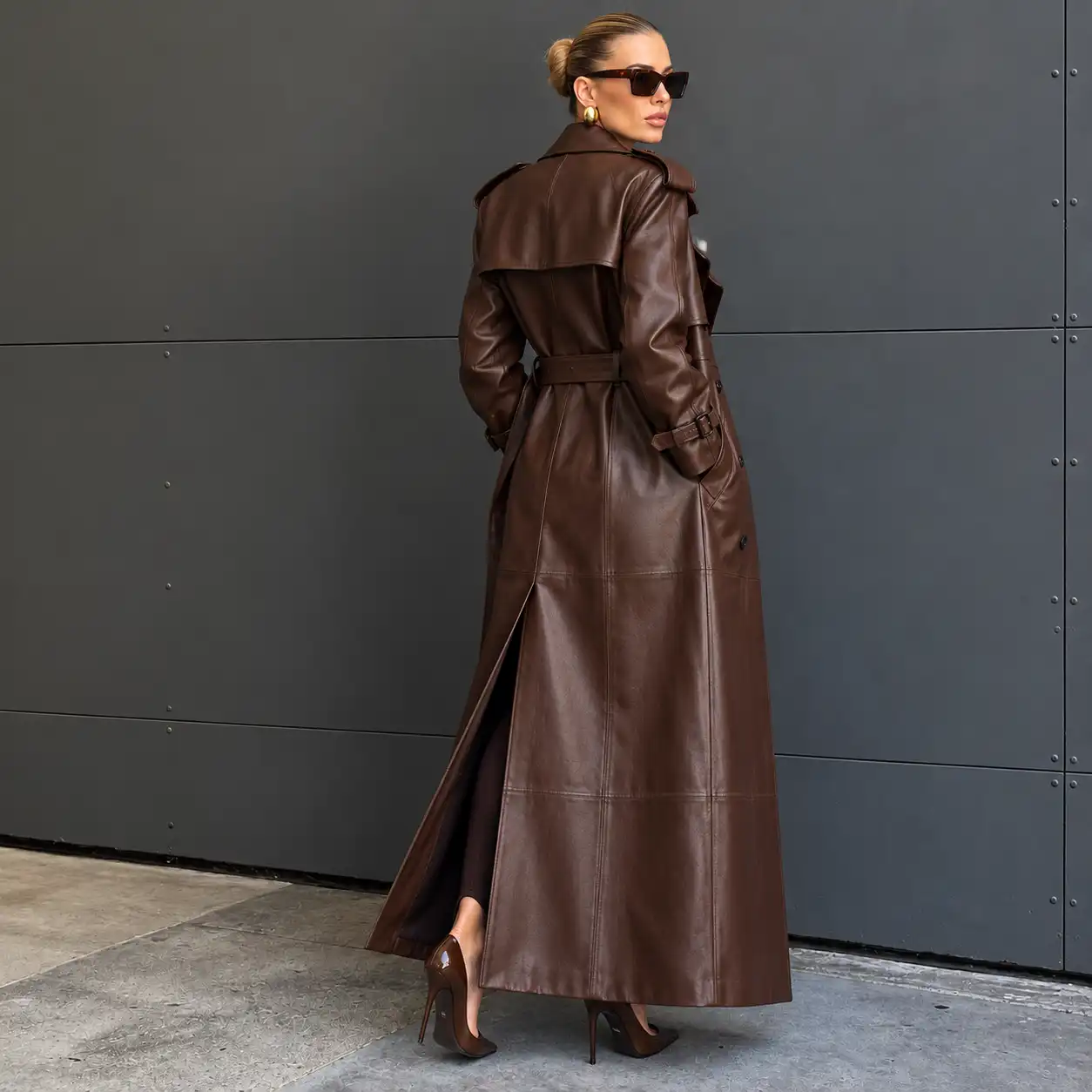 The Matrix Trinity Dark Chocolate Leather Maxi Trench Coat
