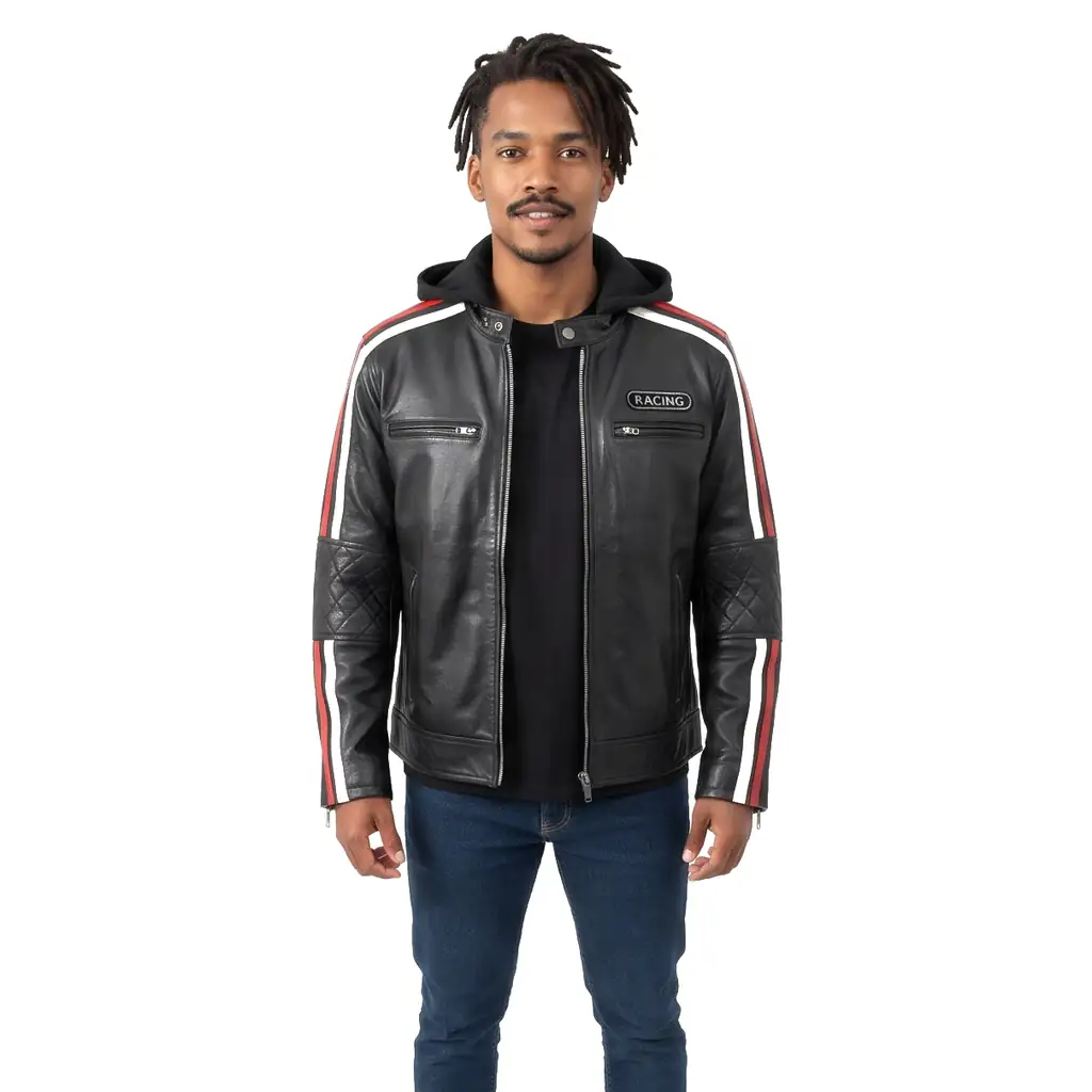 Hooded Racing Leather Jacket