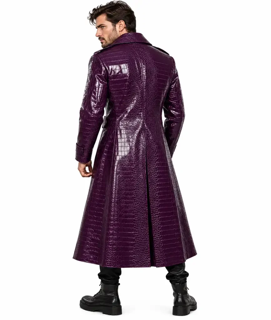 Joker Purple Leather Trench Coat