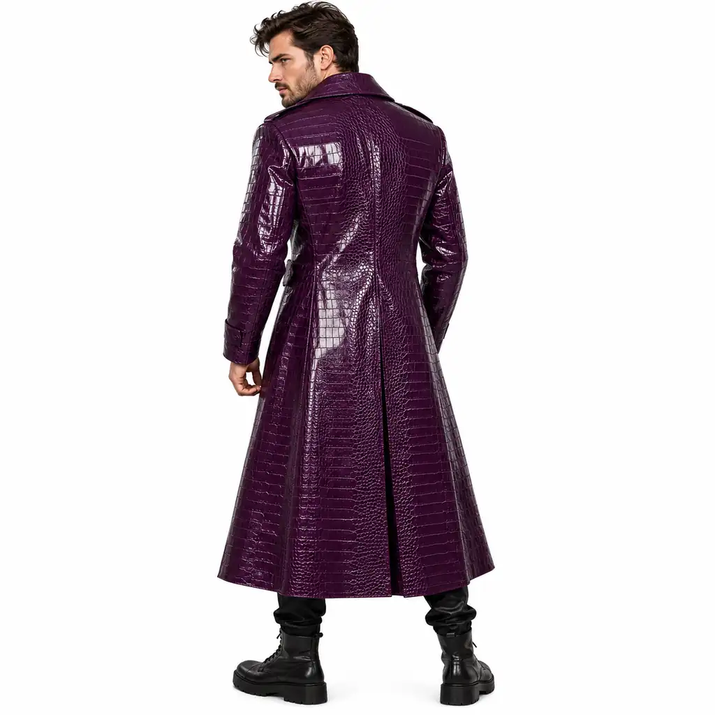 Joker Purple Leather Trench Coat