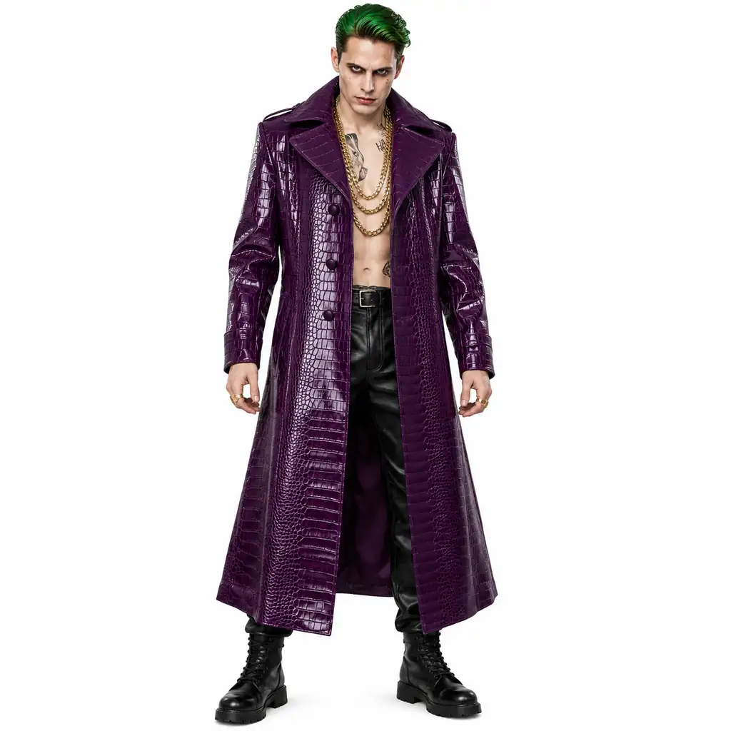 Joker Purple Leather Trench Coat