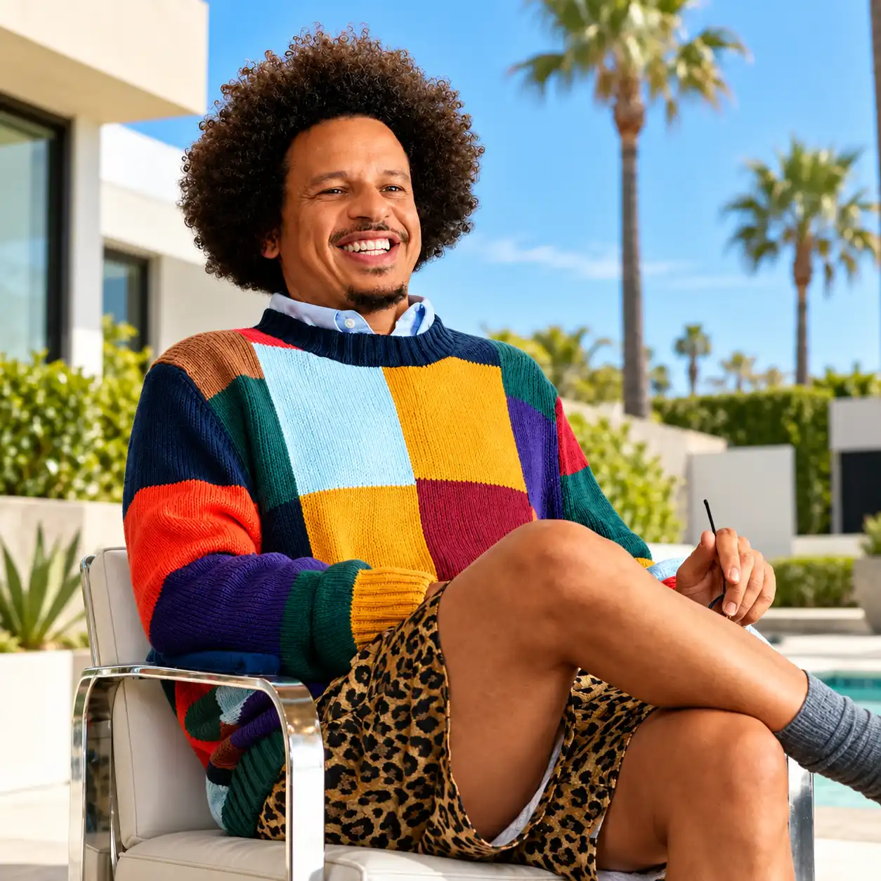 Eric Andre Colorful Patchwork Poolside Knit Sweater