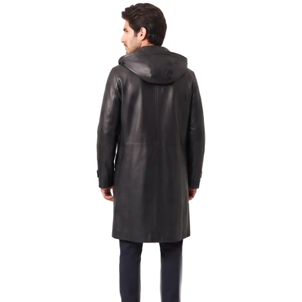 Long Hooded Leather Coat