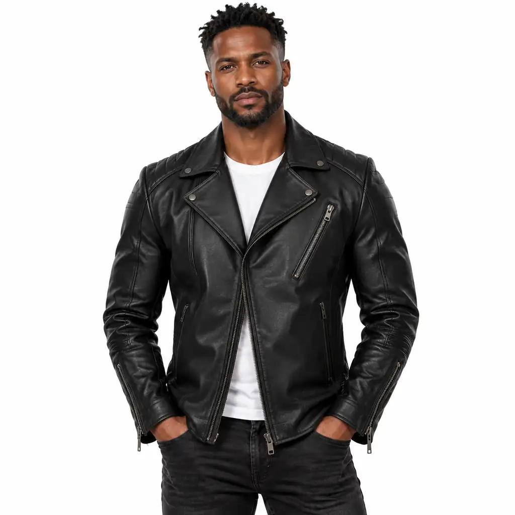 Men’s Asymmetrical Zip Leather Biker Jacket