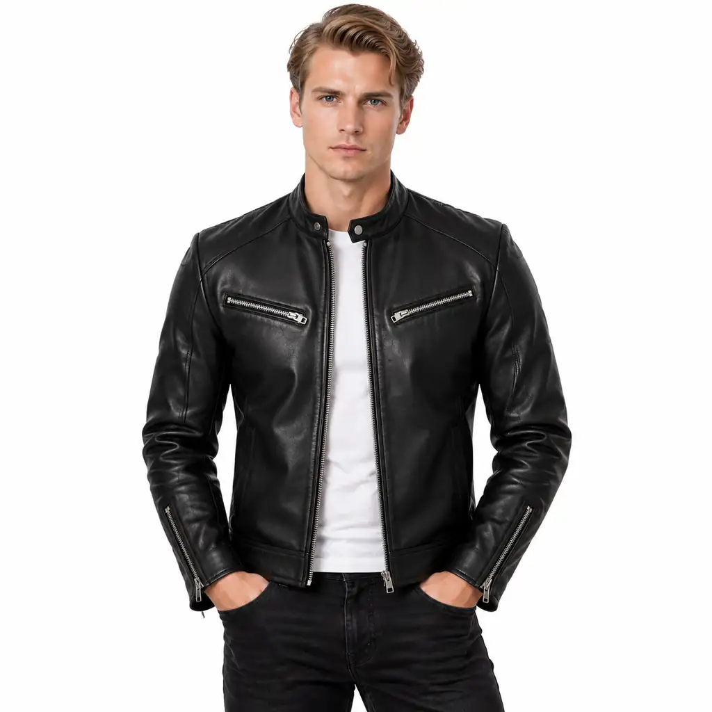 Men’s Classic Cafe Racer Leather Jacket