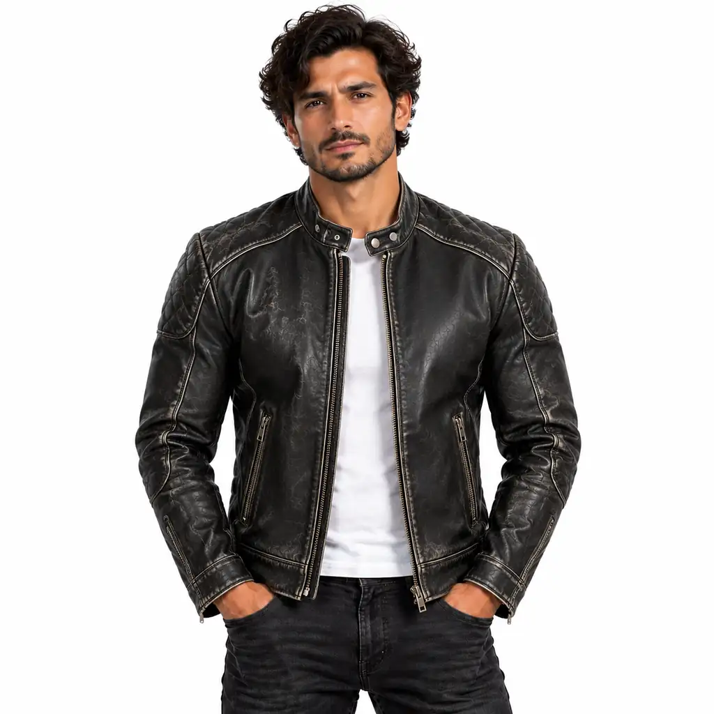 Men’s Distressed Cafe Racer Jacket