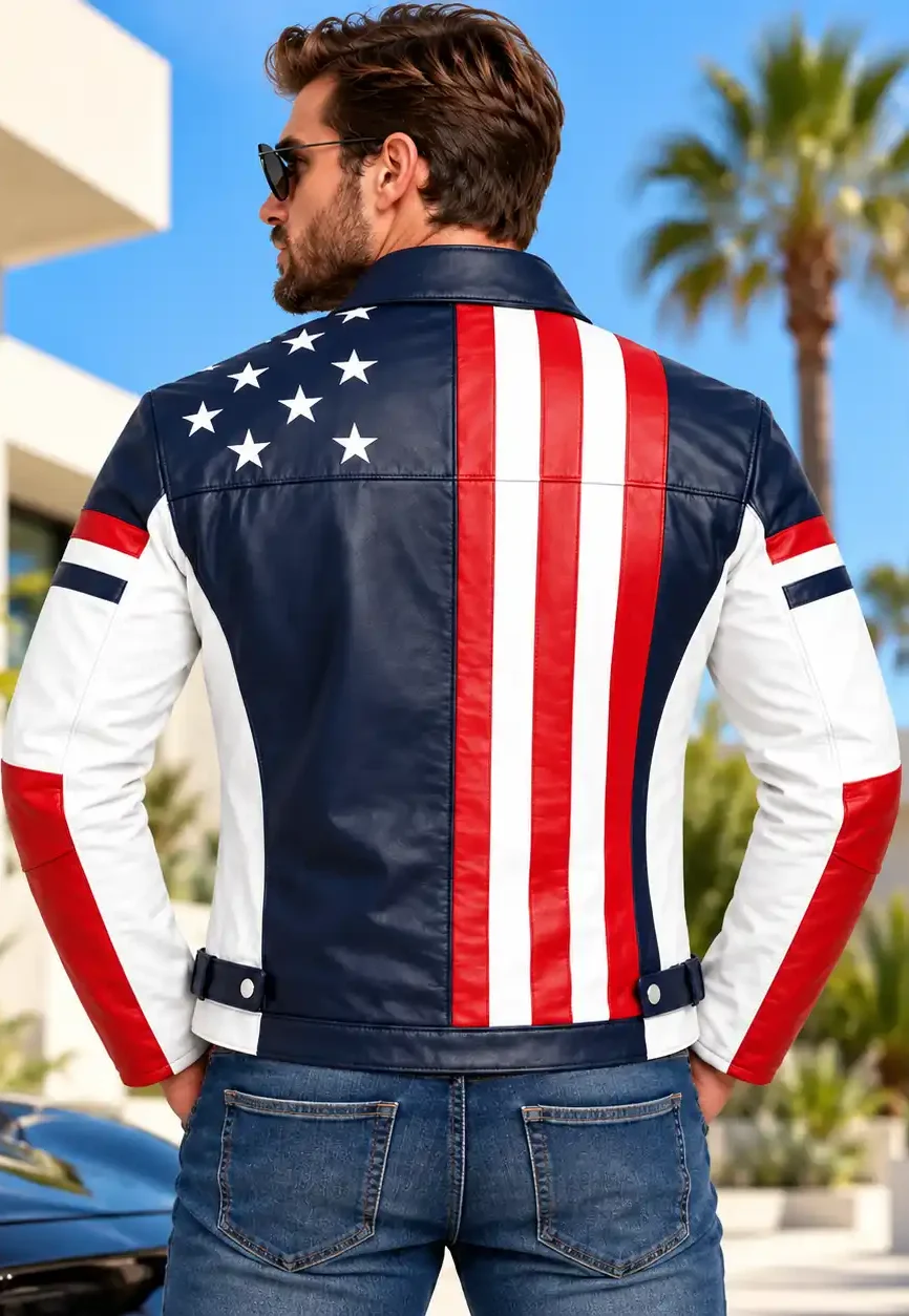 Captain America USA Flag Leather Biker Jacket