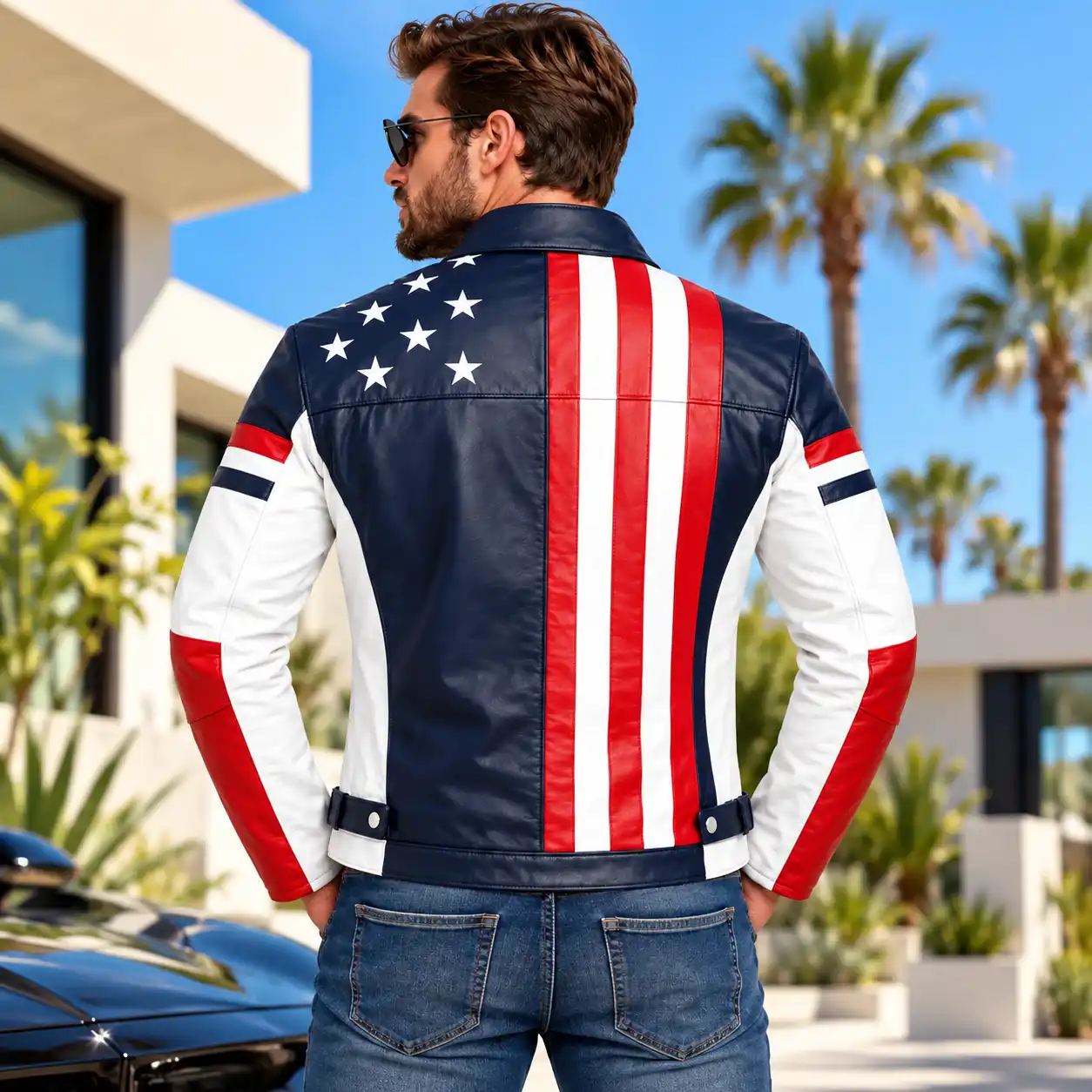 Captain America USA Flag Leather Biker Jacket