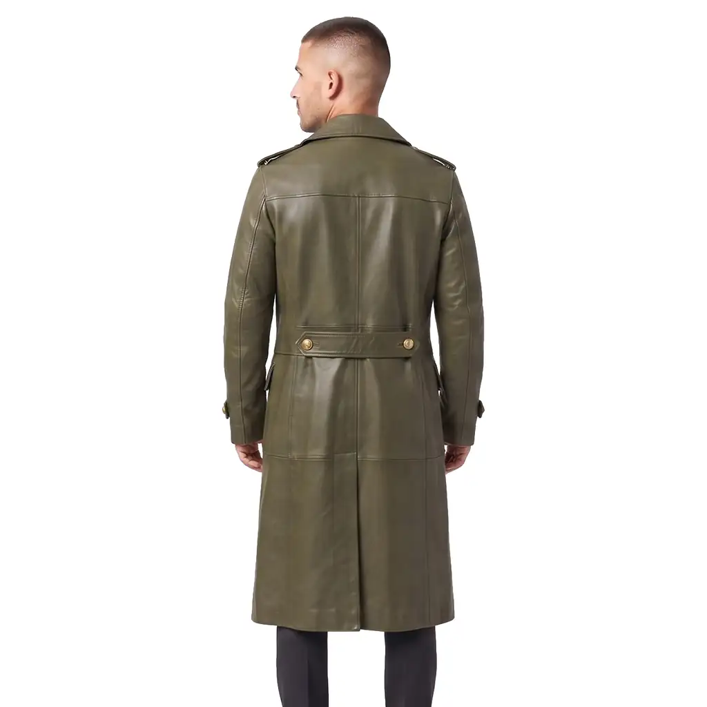 Military Leather Long Coat