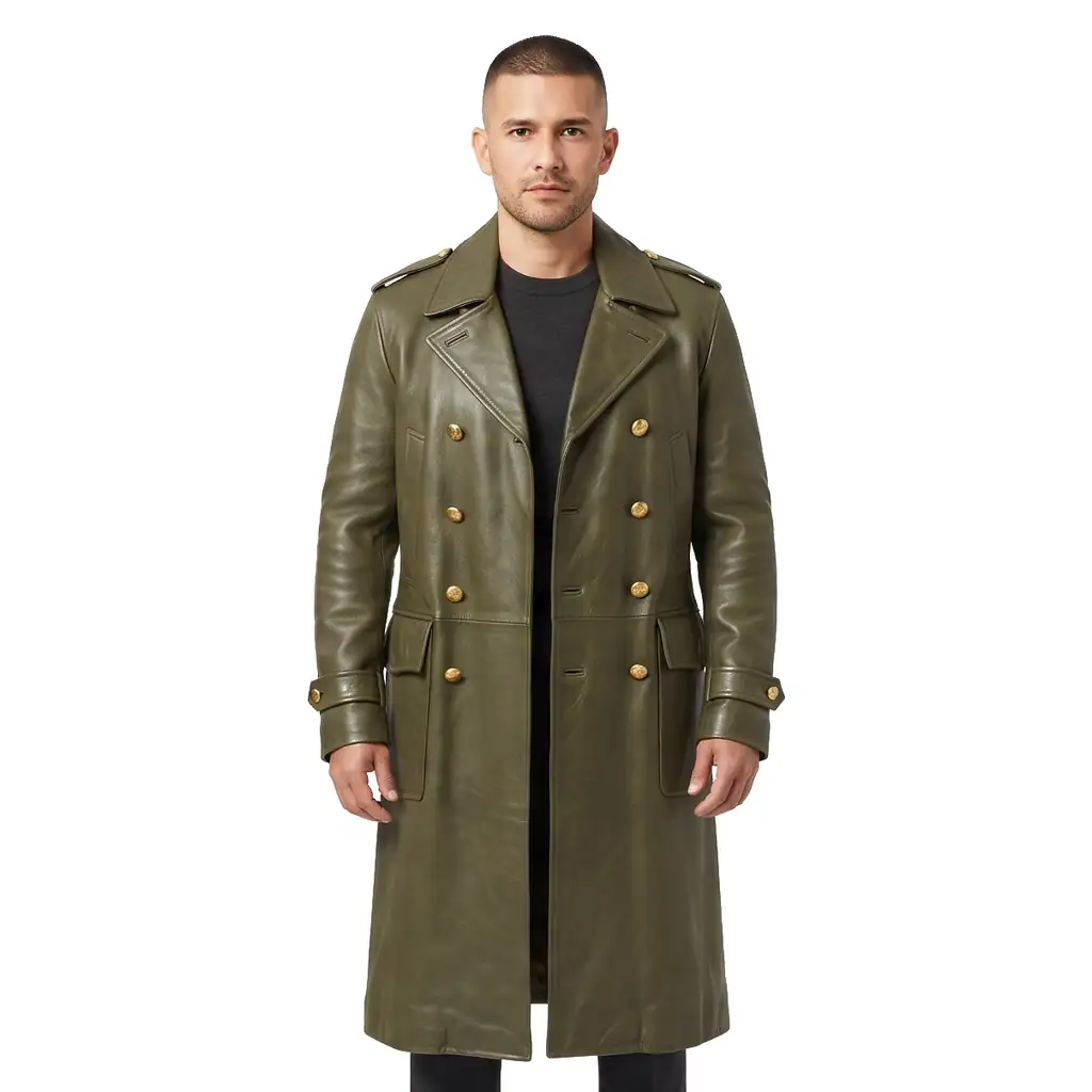 Military Leather Long Coat