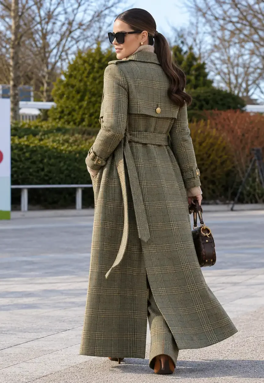 Sherlock Holmes Baker Street Olive Plaid Trench Coat