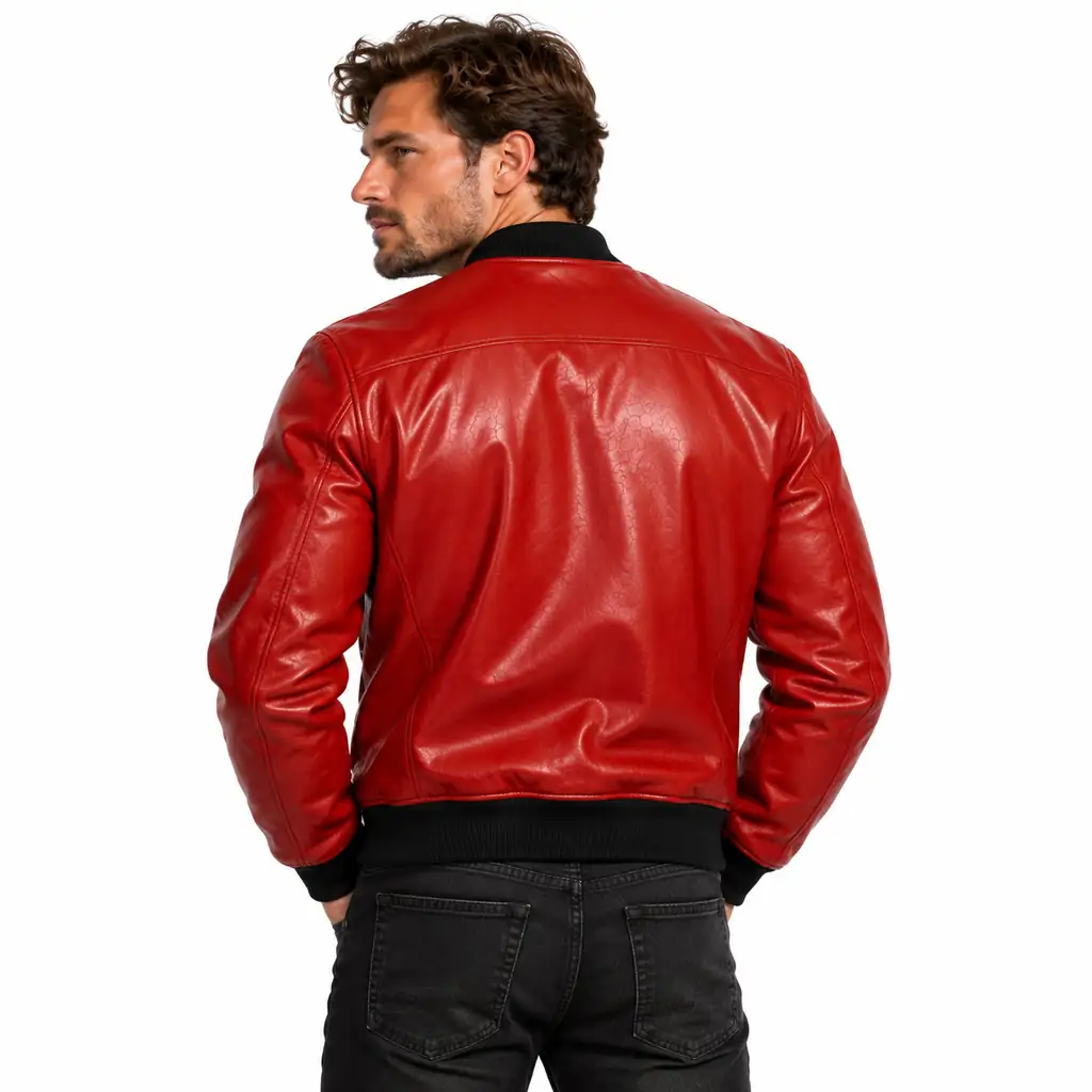 Red Leather Bomber Jacket