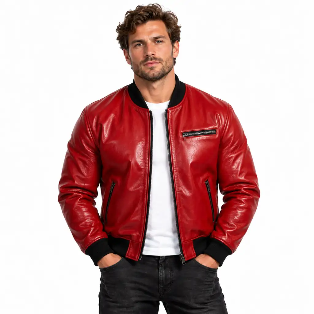 Red Leather Bomber Jacket