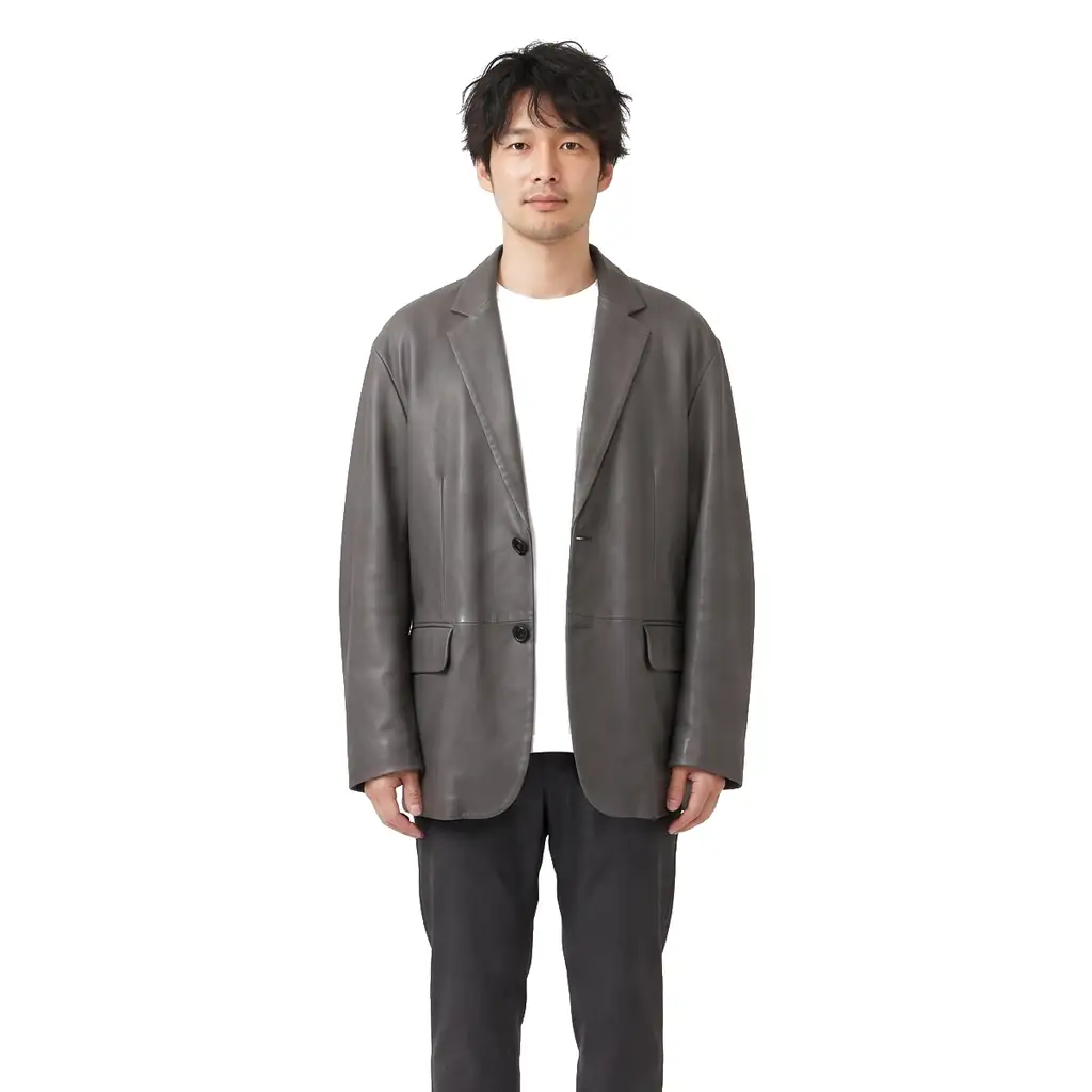 Relaxed Fit Leather Blazer