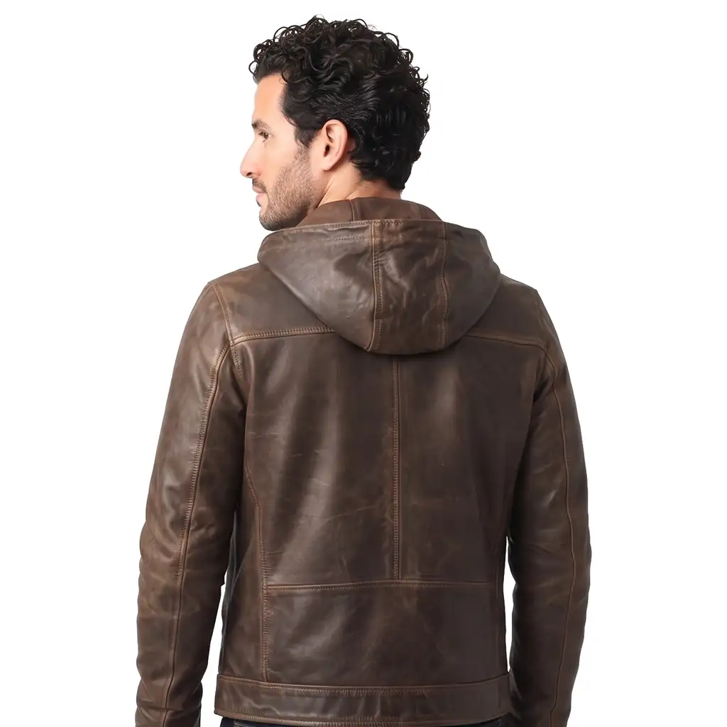 Removable Hood Leather Jacket