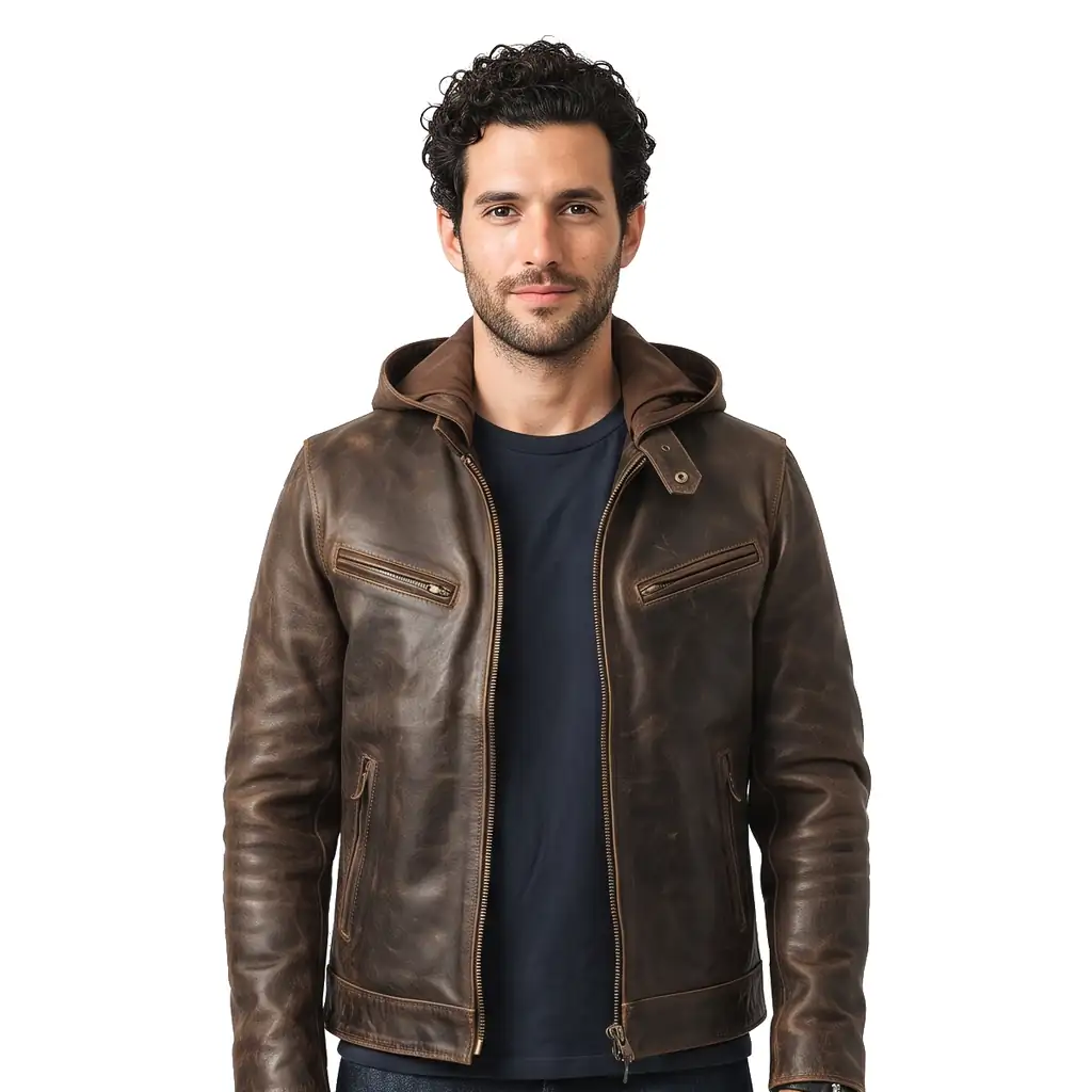 Removable Hood Leather Jacket