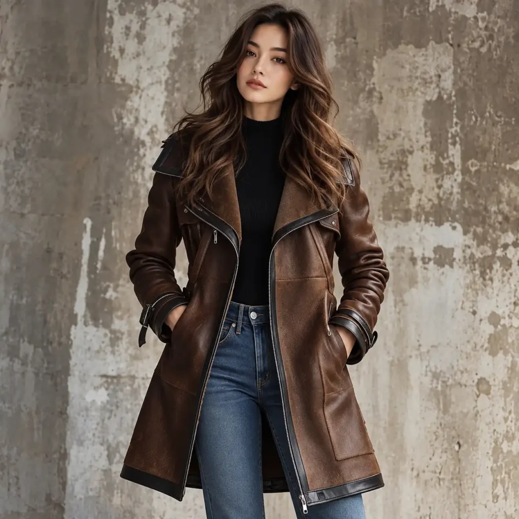 Resident Evil Leon Kennedy Brown Leather Shearling Coat