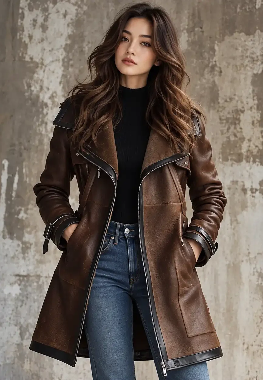 Resident Evil Leon Kennedy Brown Leather Shearling Coat
