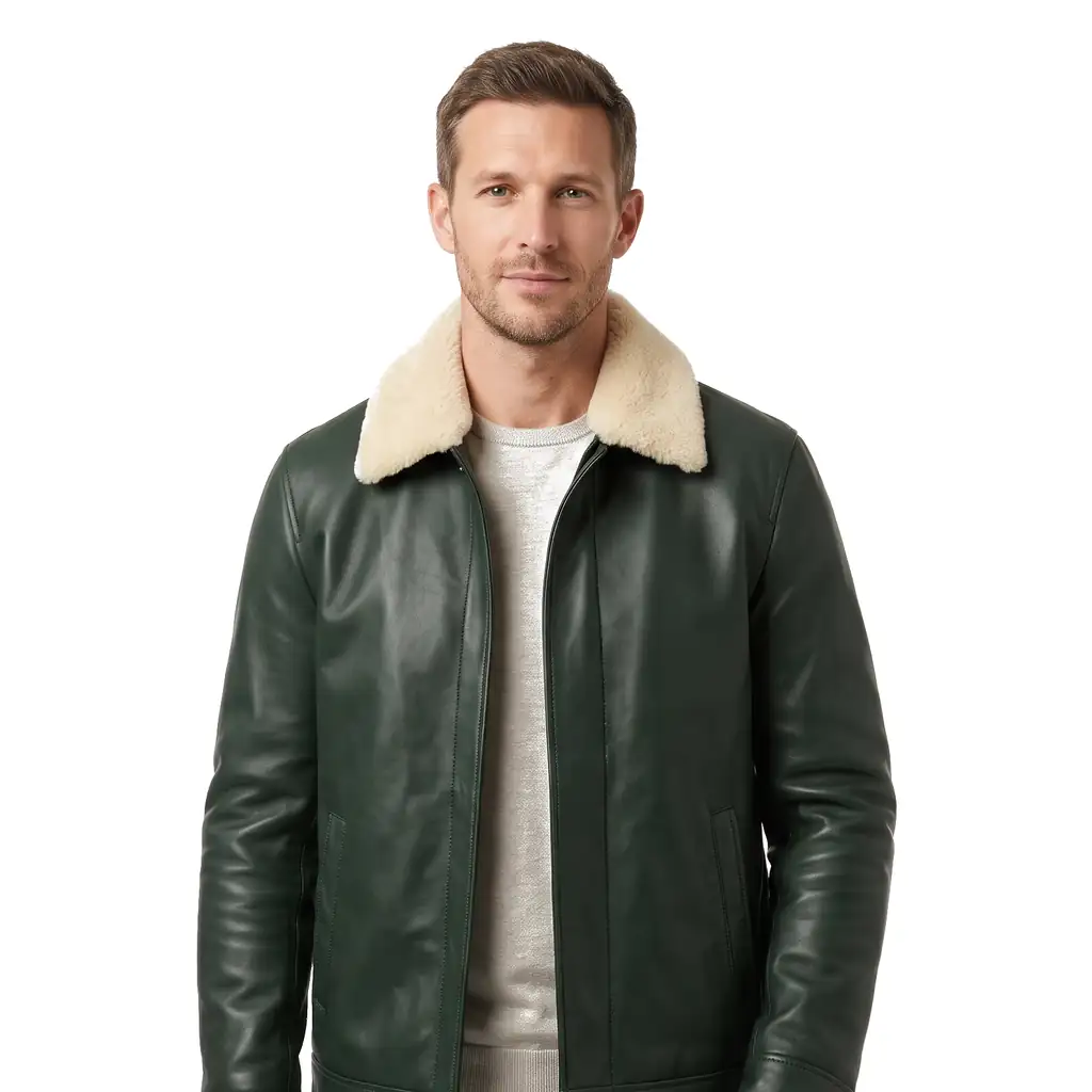 Shearling Collar Leather Jacket